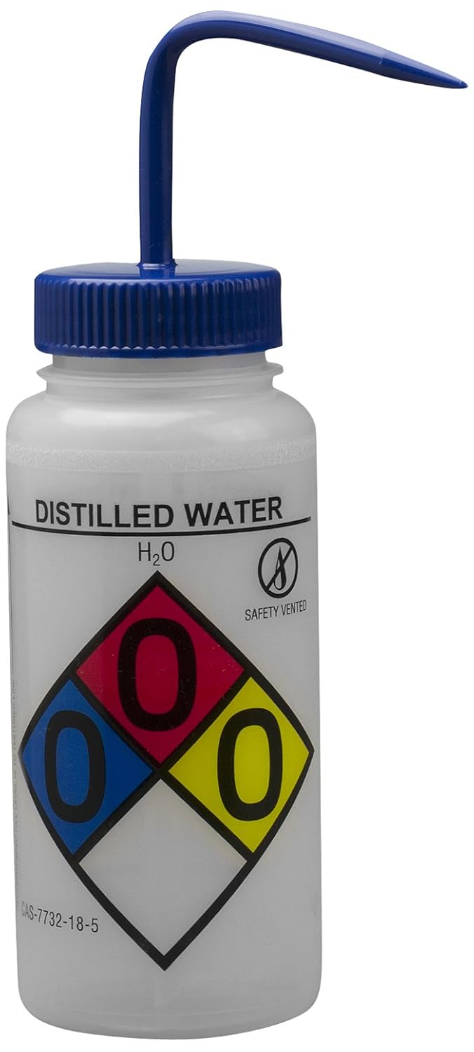 Deionized Water Wash Bottles, 500ml (16oz), Polyethylene, Blue Polypropylene Cap, Pack of 4 D5654