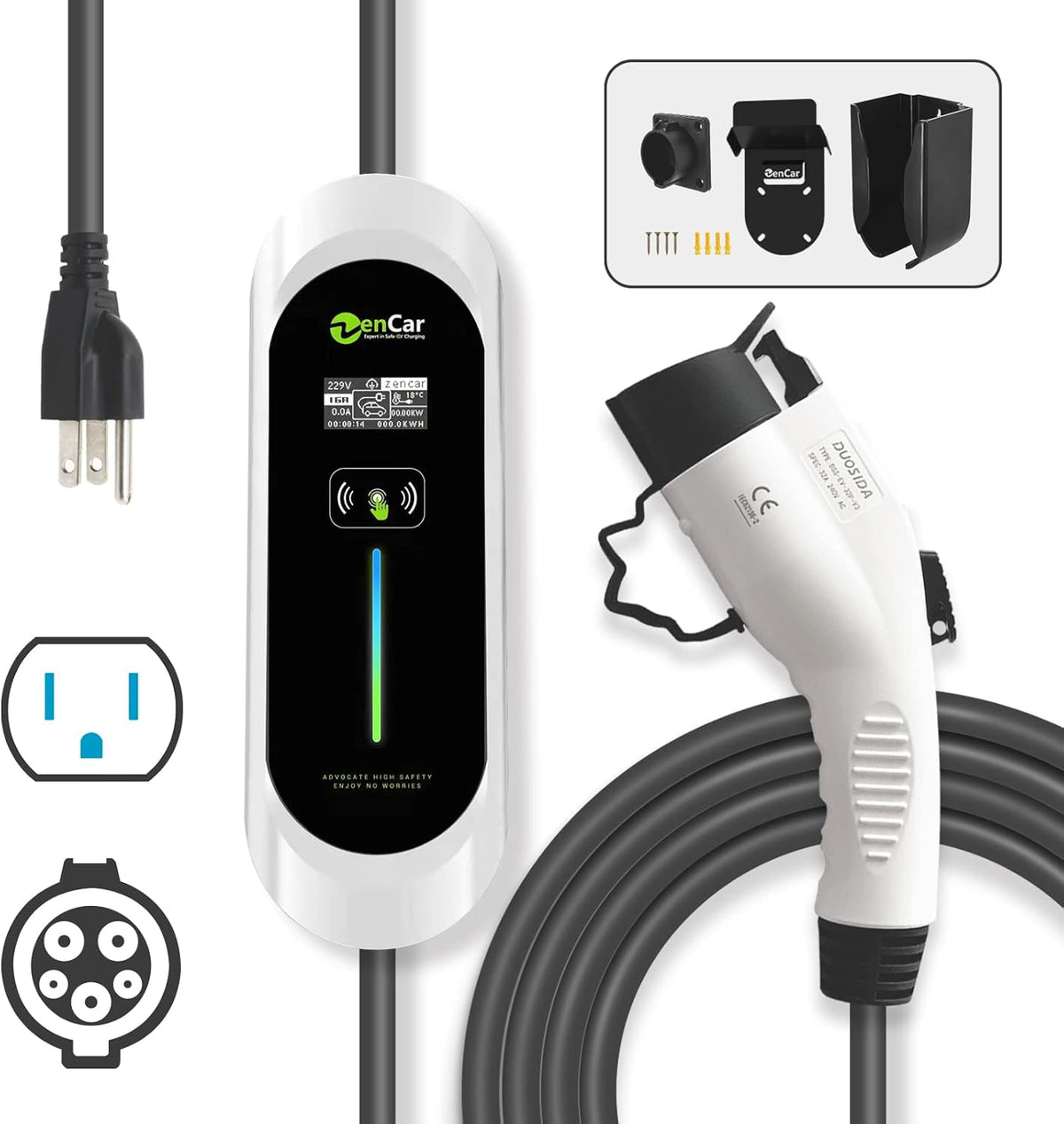 Portable EV Charger with NEMA 5-15 Plug, Adjustable Currents 8A-16A L41306