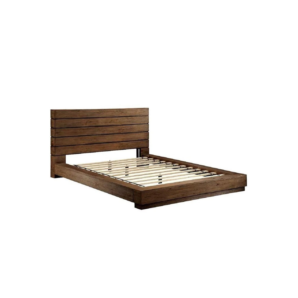 Brown Wooden Eastern King Bed with Plank Style Headboard E25406