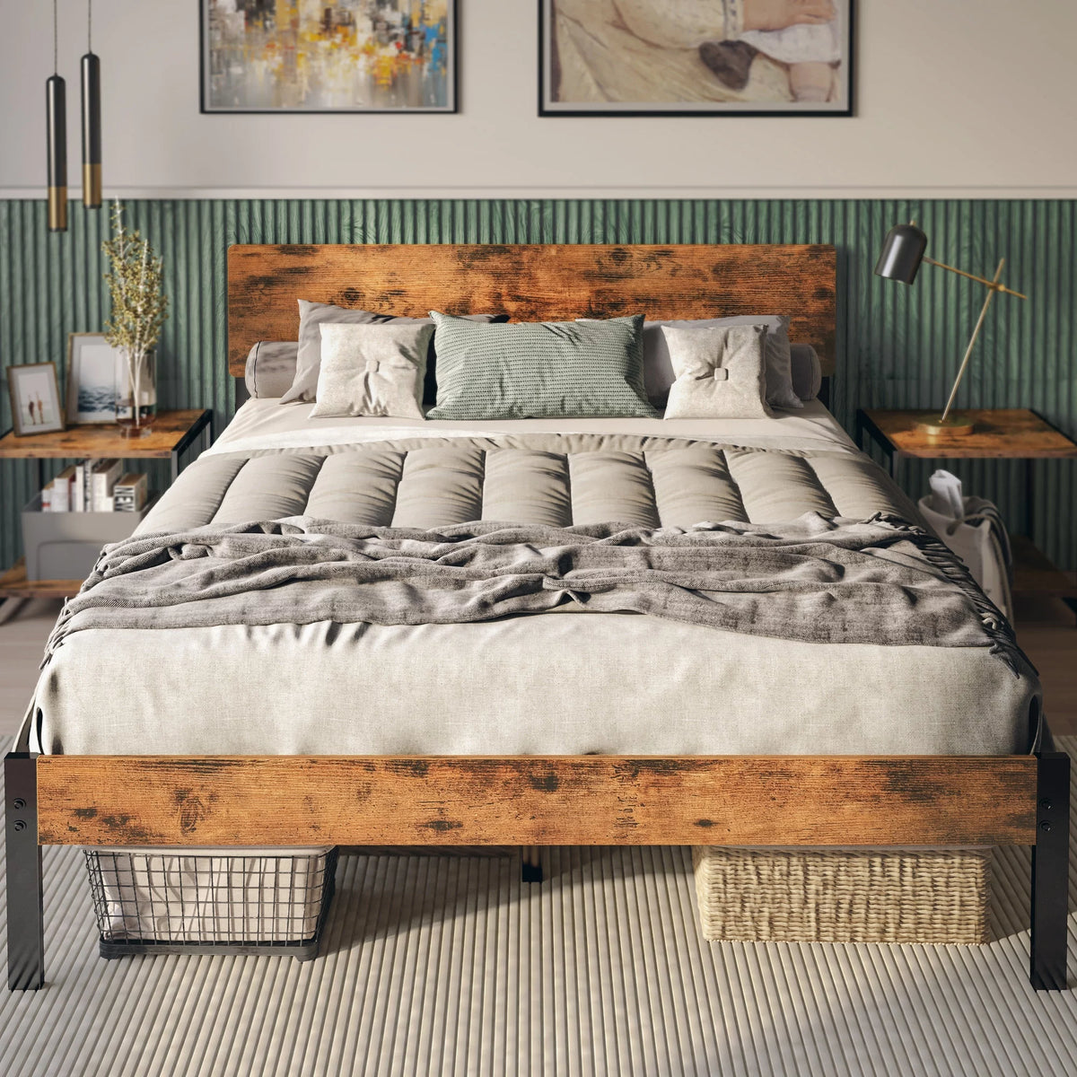 Queen Platform Bed Frame with Headboard Z8754