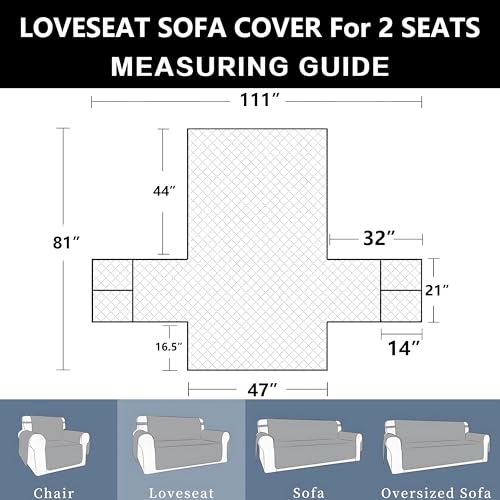 Light Grey Reversible Loveseat Couch Cover with Side Pocket Q990860