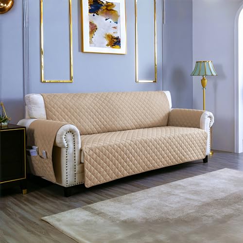 Light Grey Reversible Loveseat Couch Cover with Side Pocket Q990860