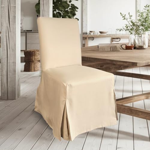 Set of 4 Solid Beige Linen Cotton Dining Chair Cover H985343