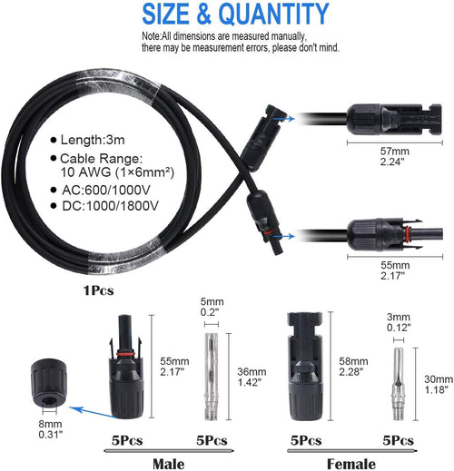 10AWG Solar Panel Extension Cable and Connectors Set E34533