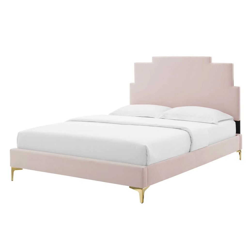 Queen Size Velvet Pink Platform Bed Frame V24652