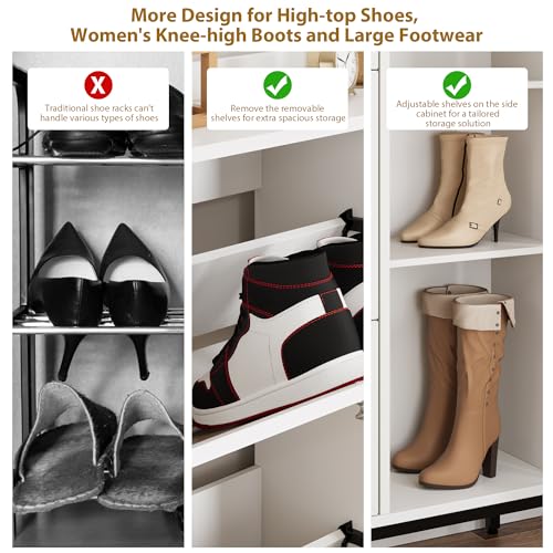 Rattan Shoe Storage Cabinet with 3 Flip Drawers, Adjustable Shelves, Oak Z41139