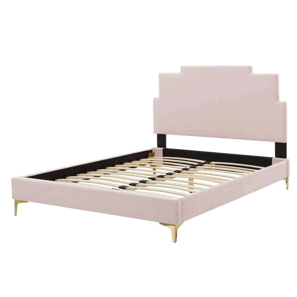 Queen Size Velvet Pink Platform Bed Frame V24652