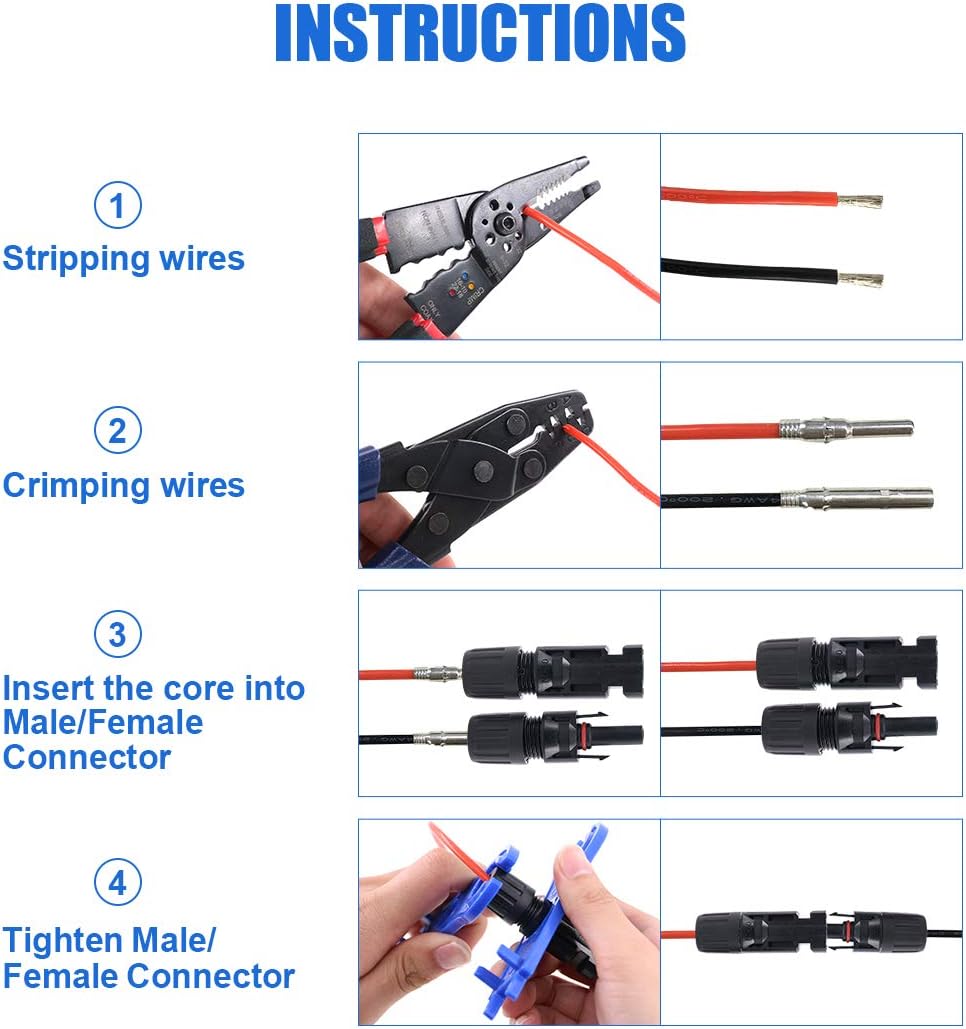 10AWG Solar Panel Extension Cable and Connectors Set E34533