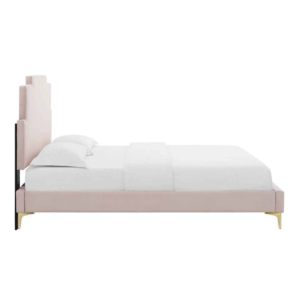 Queen Size Velvet Pink Platform Bed Frame V24652