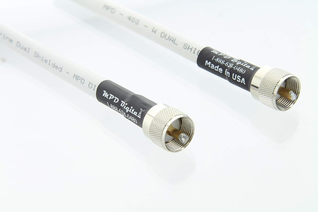 White 50 Ohm RF Coaxial Cable with UHF PL259 Male Connectors, 3 Feet D234069