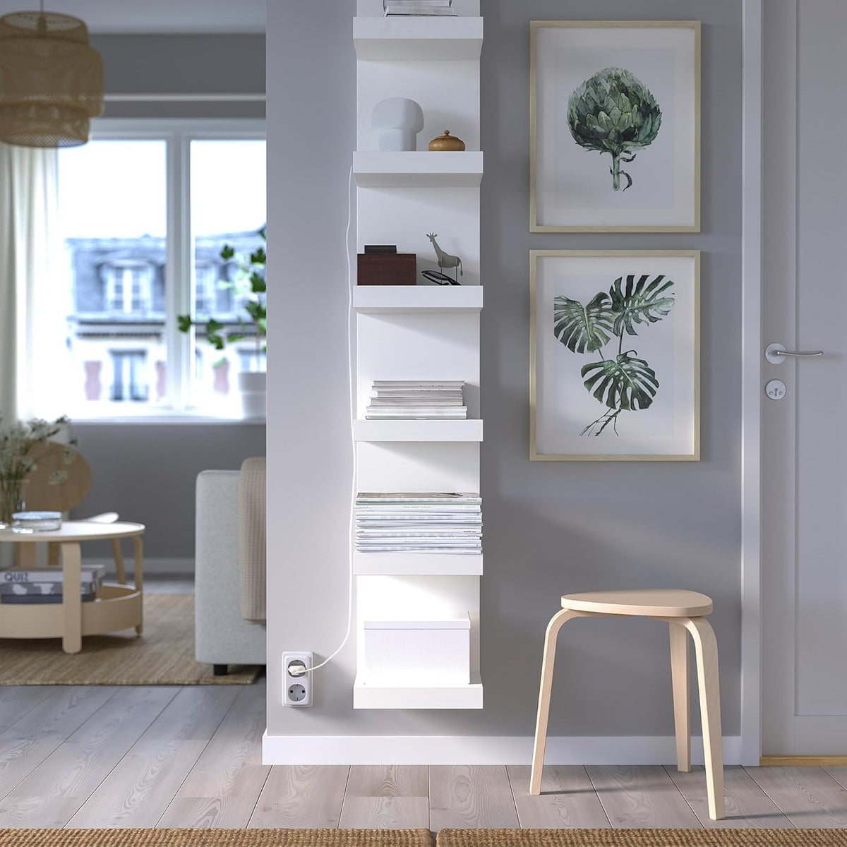 White Wall Shelf Unit, 30x190 cm R769