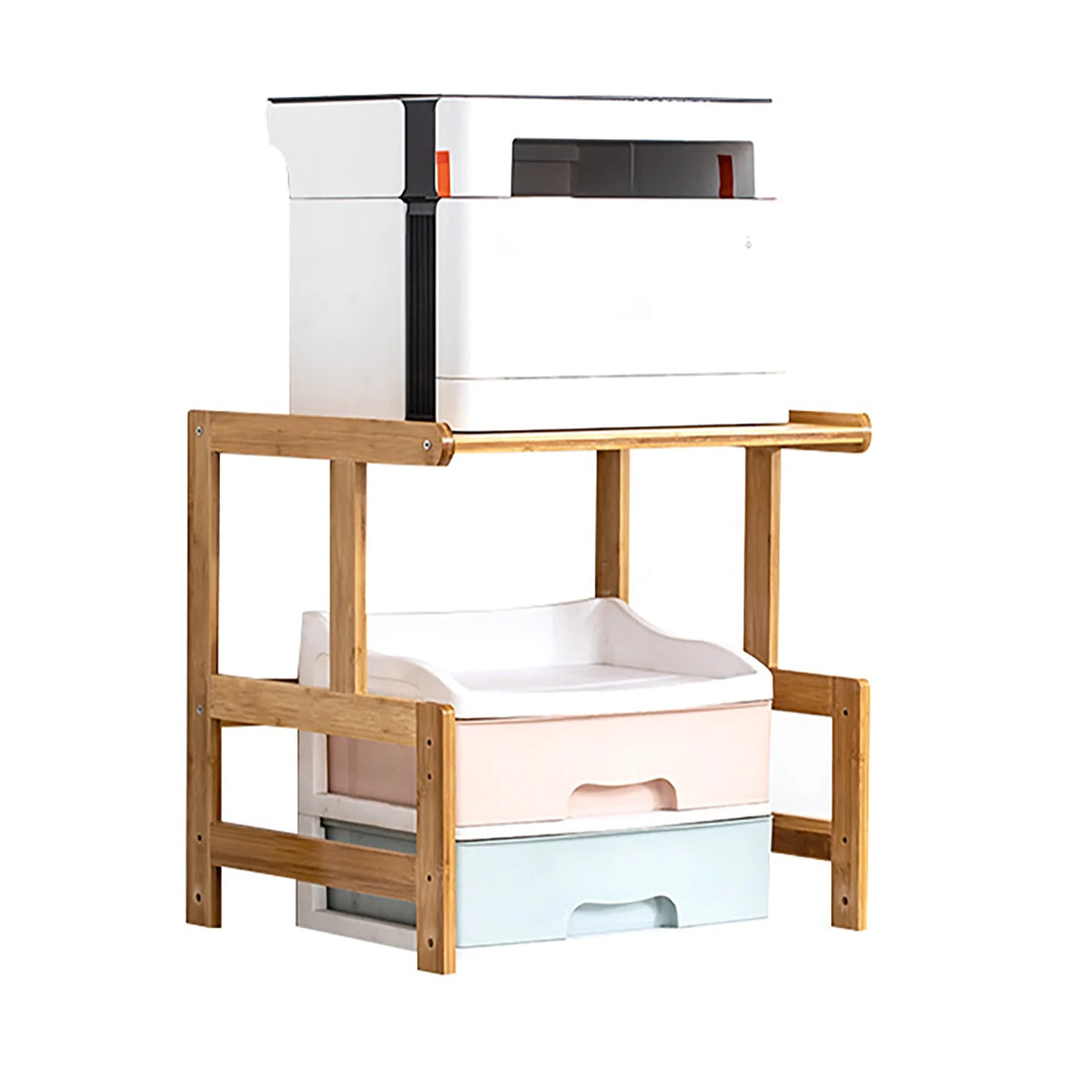 Wood Floor-Standing Printer Cart with Storage Shelf and 4 Wheels K6205