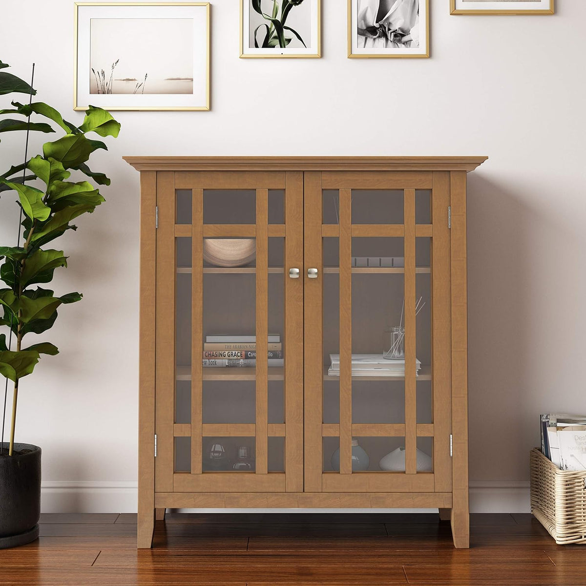 Solid Wood Storage Cabinet with 2 Tempered Glass Doors C19249