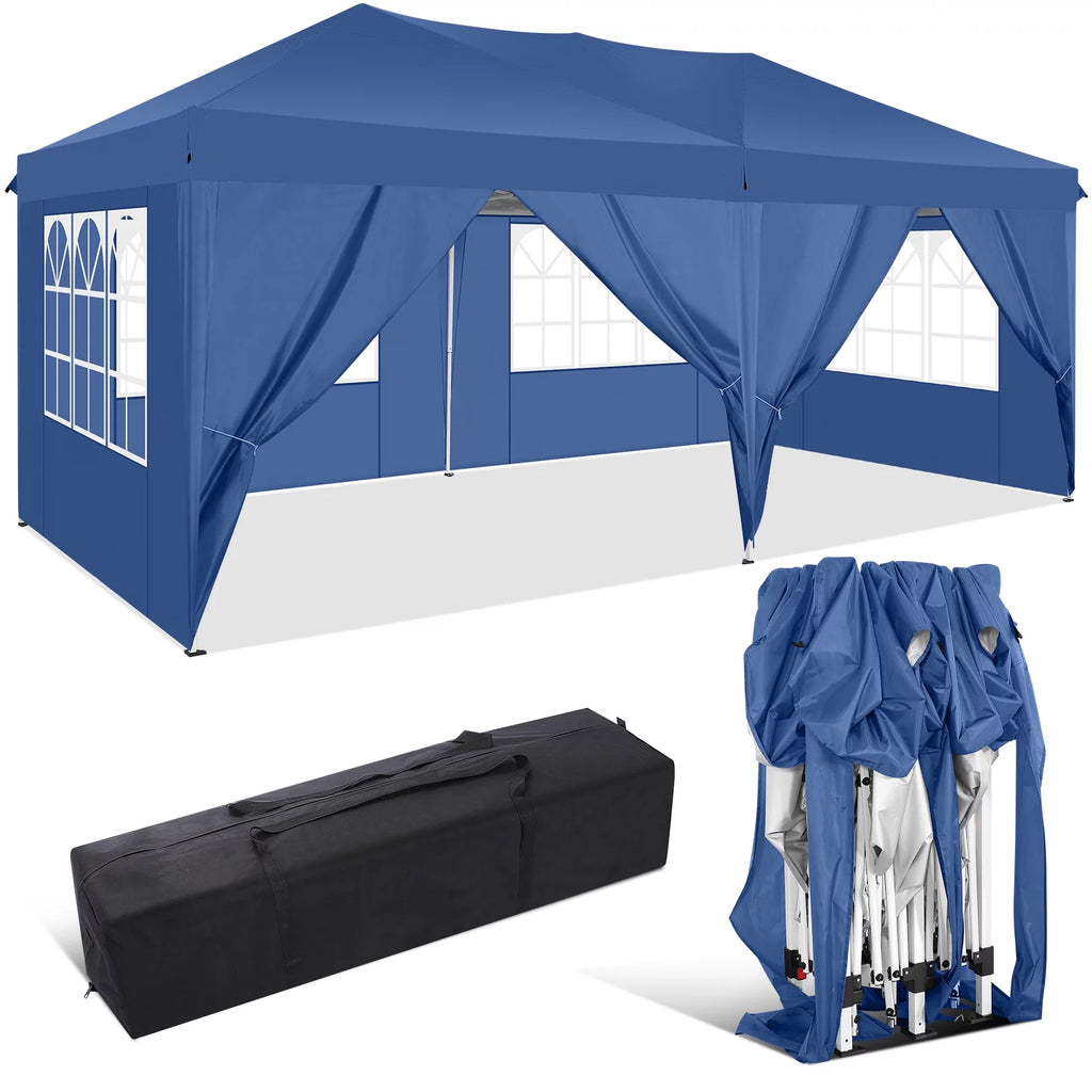 10' x 20' Pop up Canopy with 6 Removable Sidewalls and Carry Bag, Blue N2545