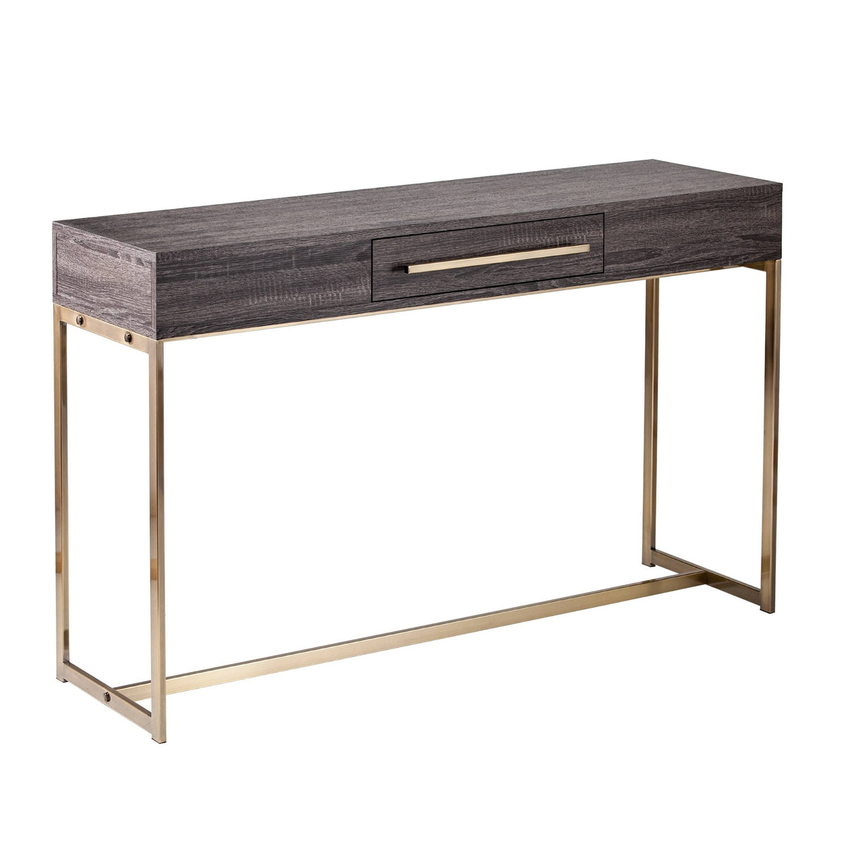 Black Oak Antique Brass Console Table with Storage Q352