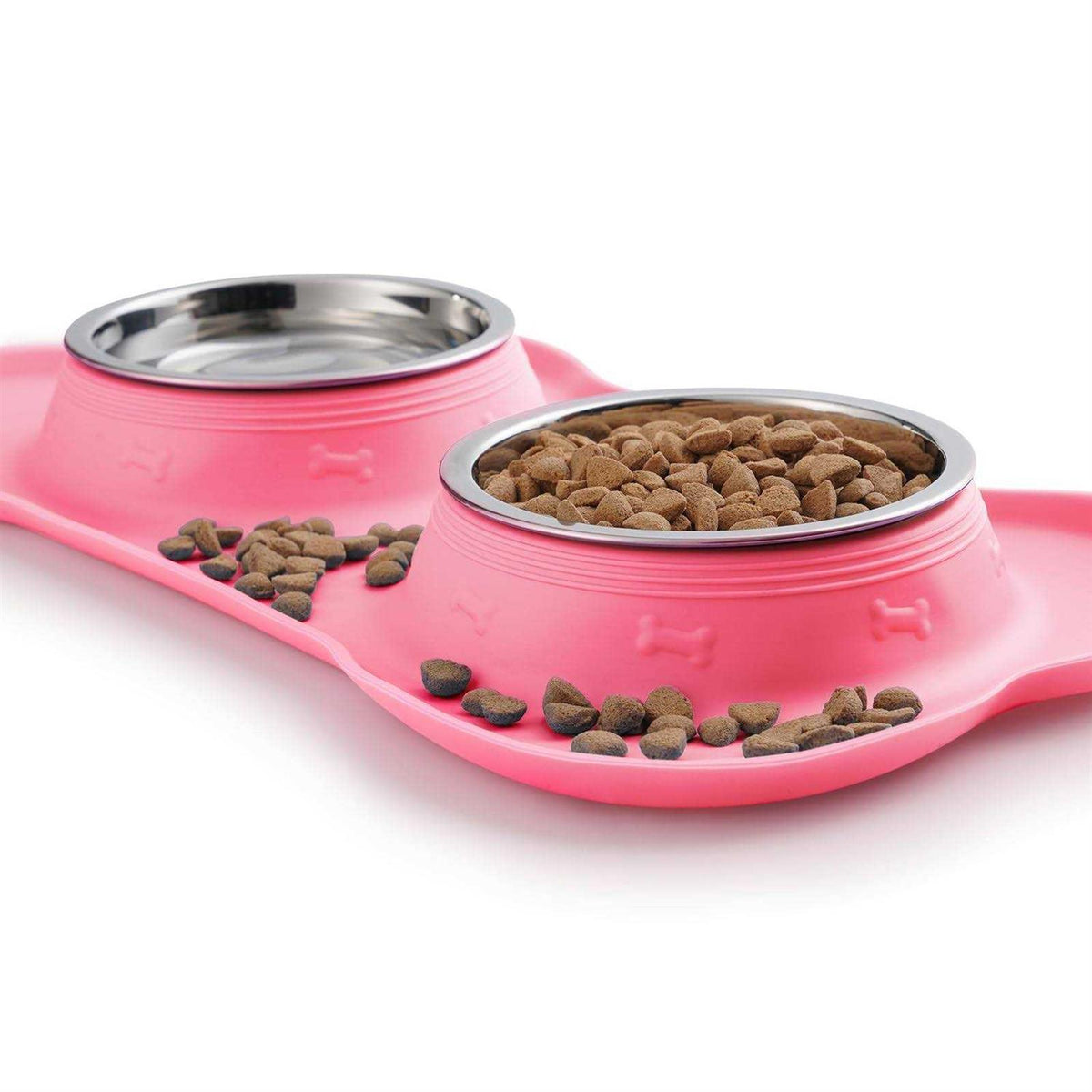 2 Stainless Steel Dog Bowl with Non-Skid Silicone Mat and Food Scoop G614