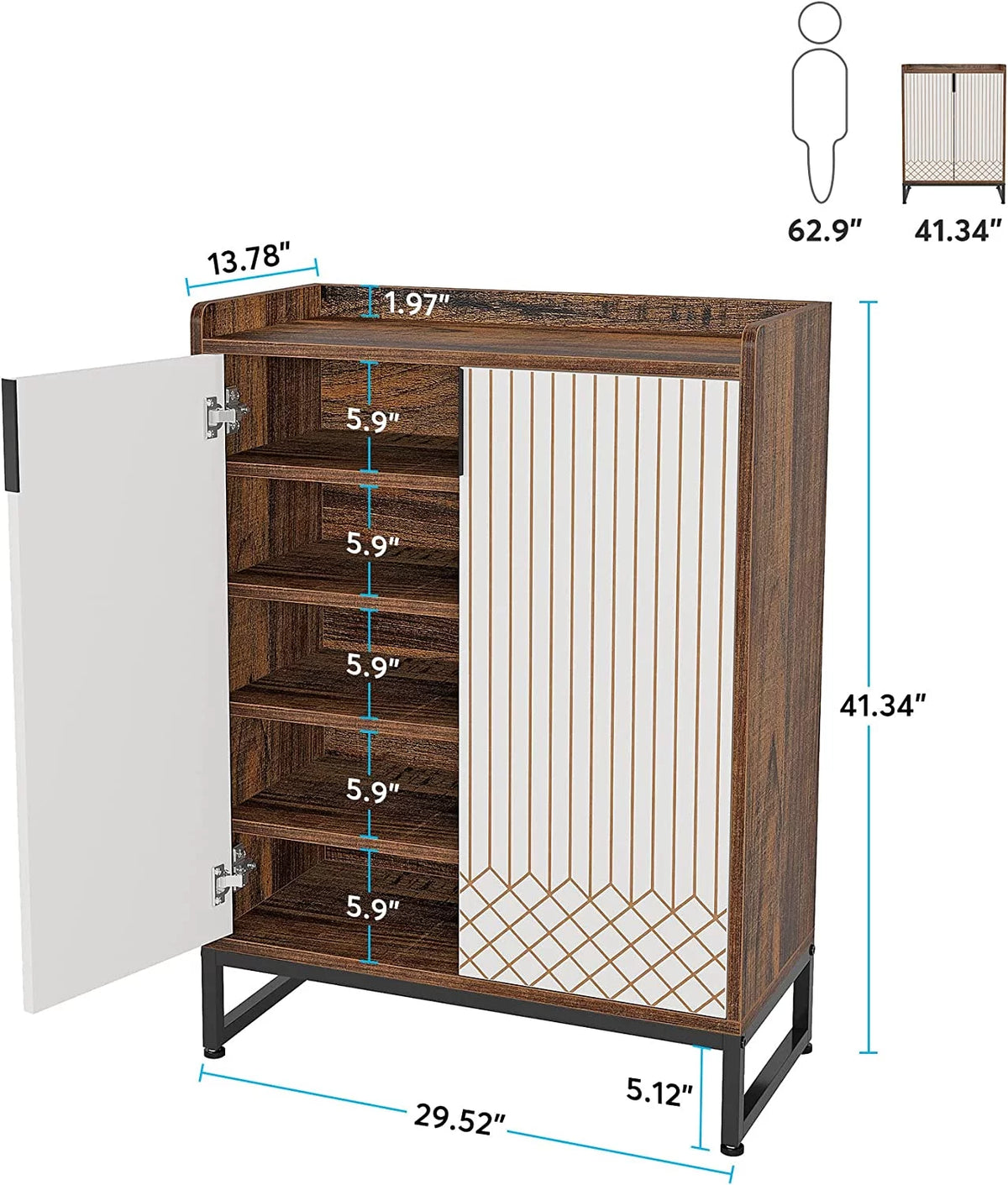 Brown 5-Tier Shoe Cabinet with Doors V973887