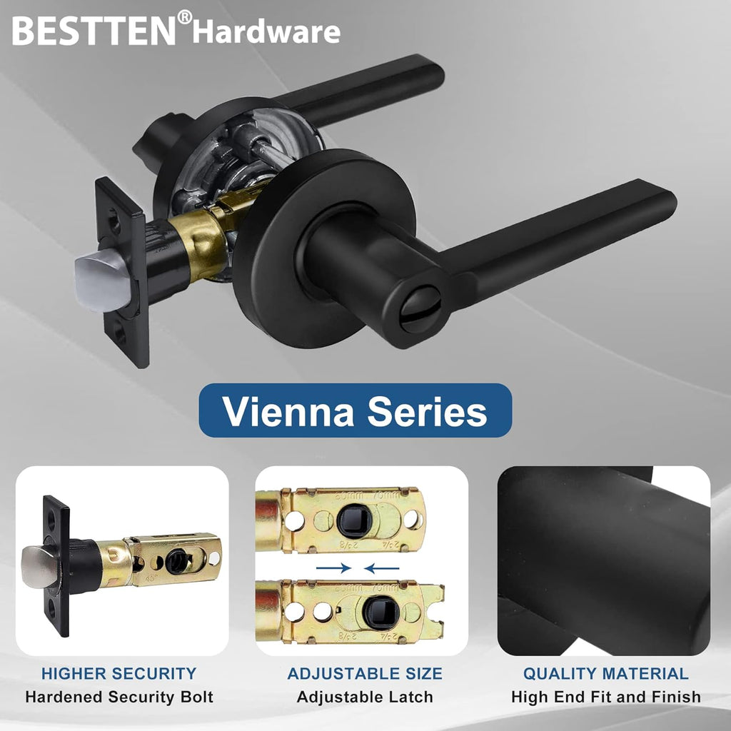 [5 Pack] Matte Black Privacy Door Handle with Removable Latch Plate M9385