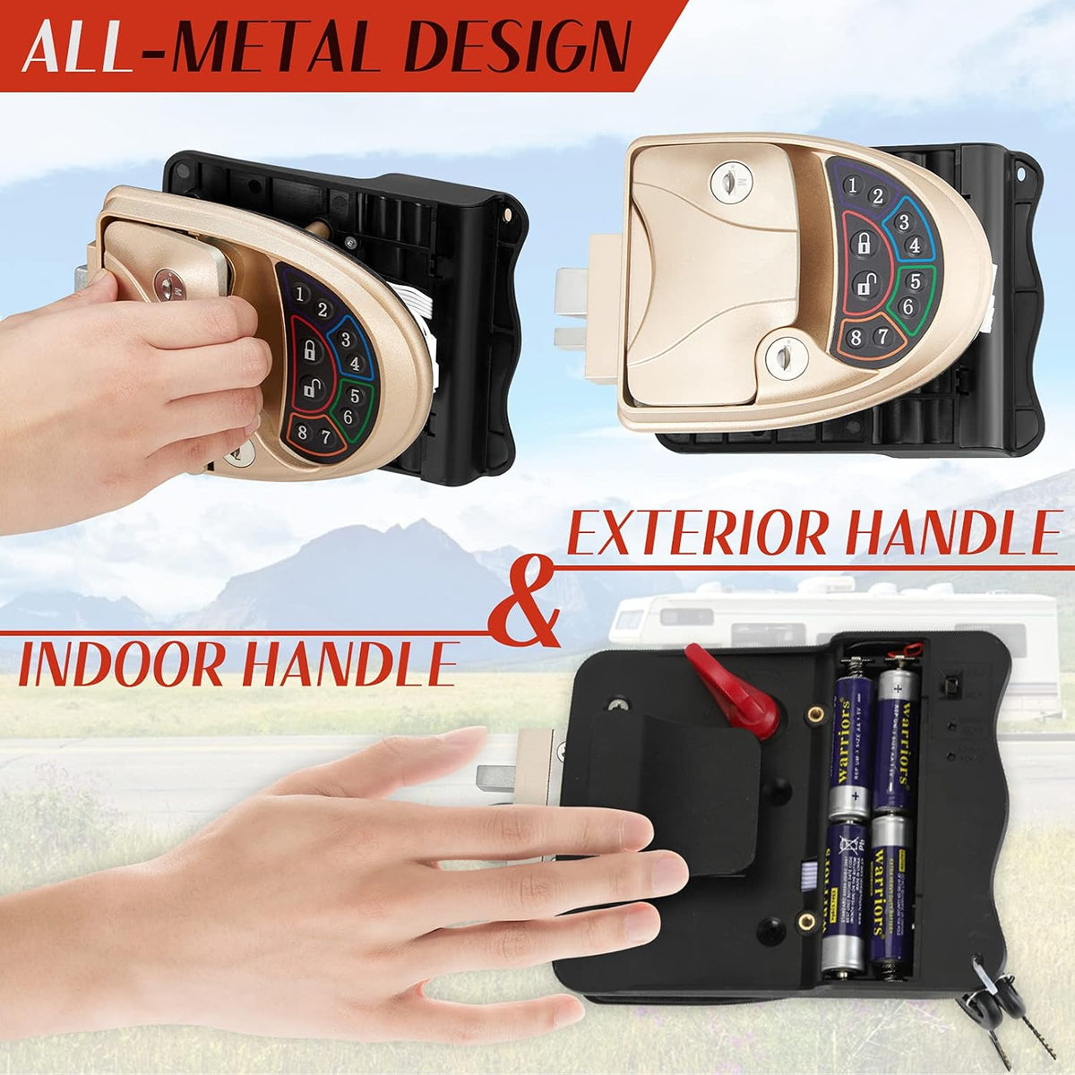 Keyless Entry RV Door Lock with Deadbolt and Two Wireless Remote Controllers U459