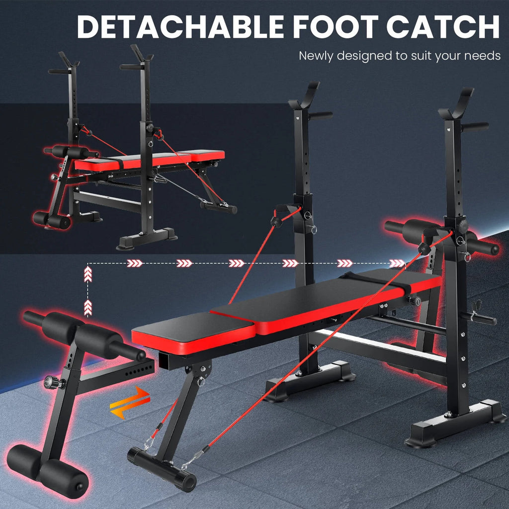 Adjustable Weight Bench Set with Barbell Rack and Resistance Bands K33972