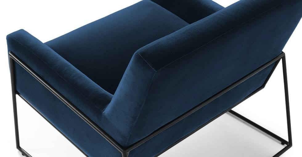 Blue Velvet Armchair with Black Metal Frame I4482