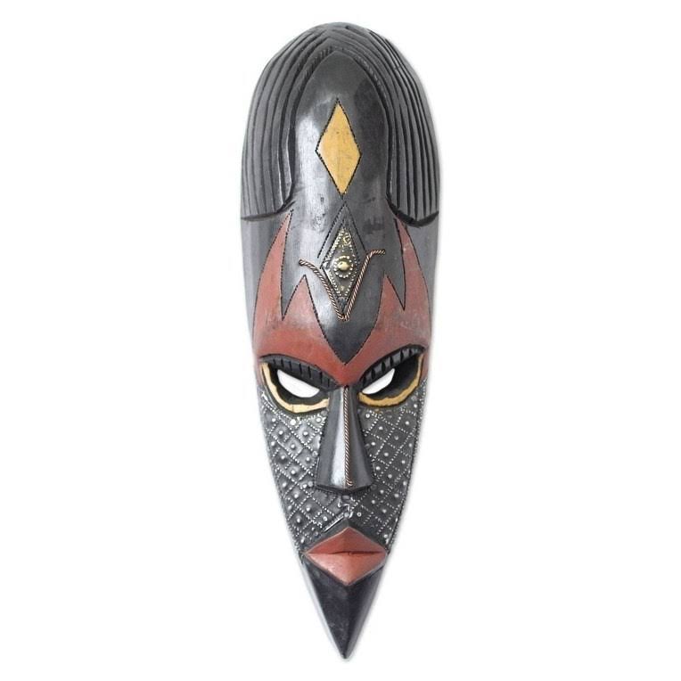 Brown Zebu Rubber Wood Mask Q48153