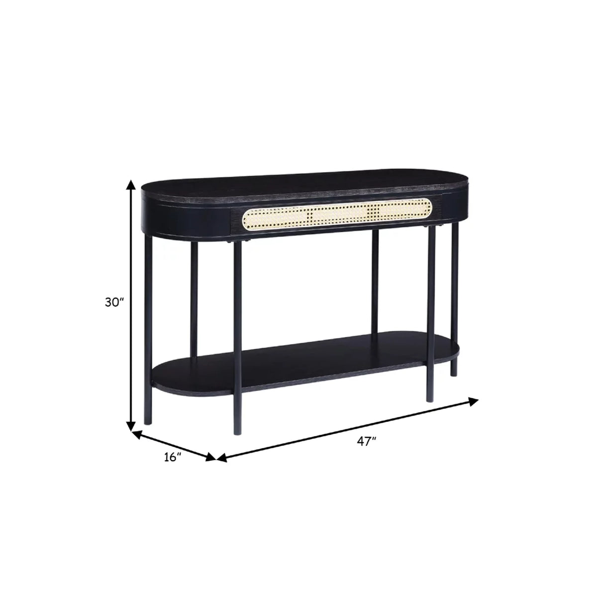 47 Inch Oblong Console Table with Rattan Apron and Metal Legs A24669