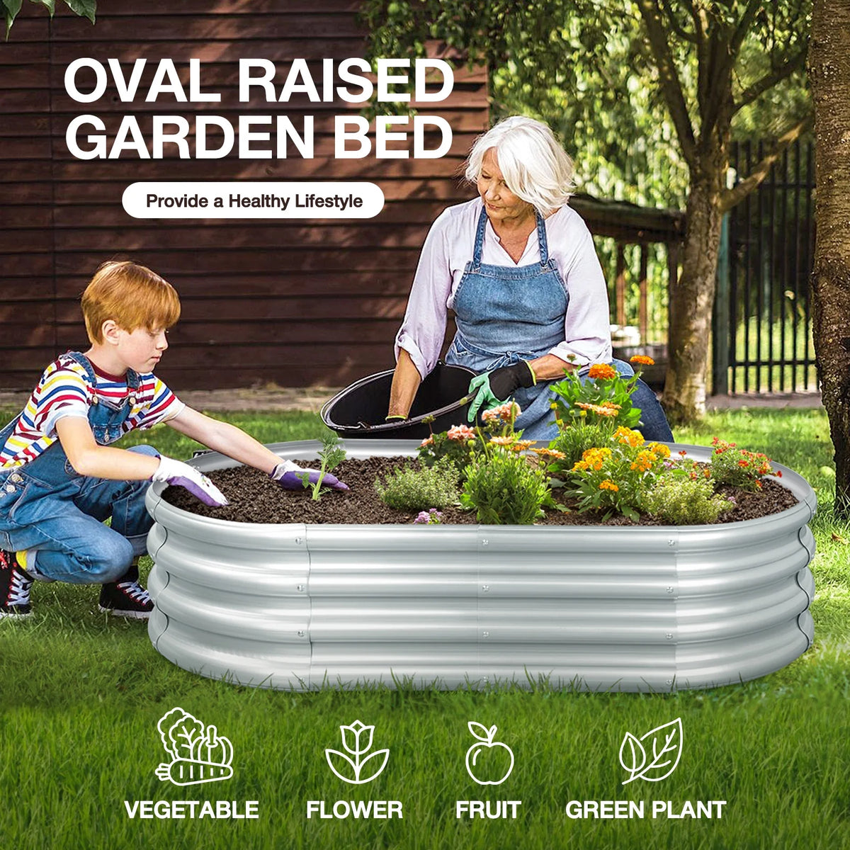 Galvanized Metal Raised Garden Bed 6ft x 3ft x 1ft Silver E395