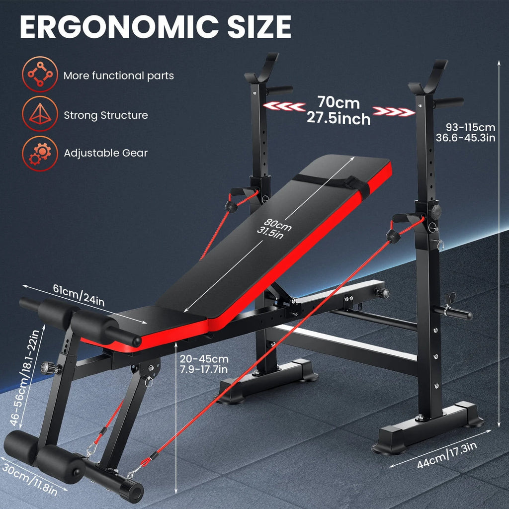 Adjustable Weight Bench Set with Barbell Rack and Resistance Bands K33972