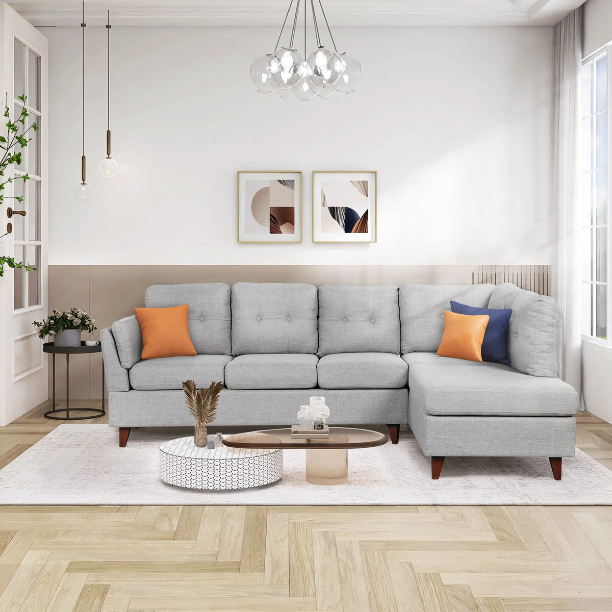 L-Shape Sectional Sofa with Chaise Lounge Gray X246