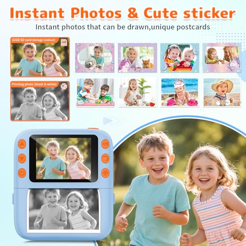 Pink Instant Print Camera for Kids with 32GB SD Card C991