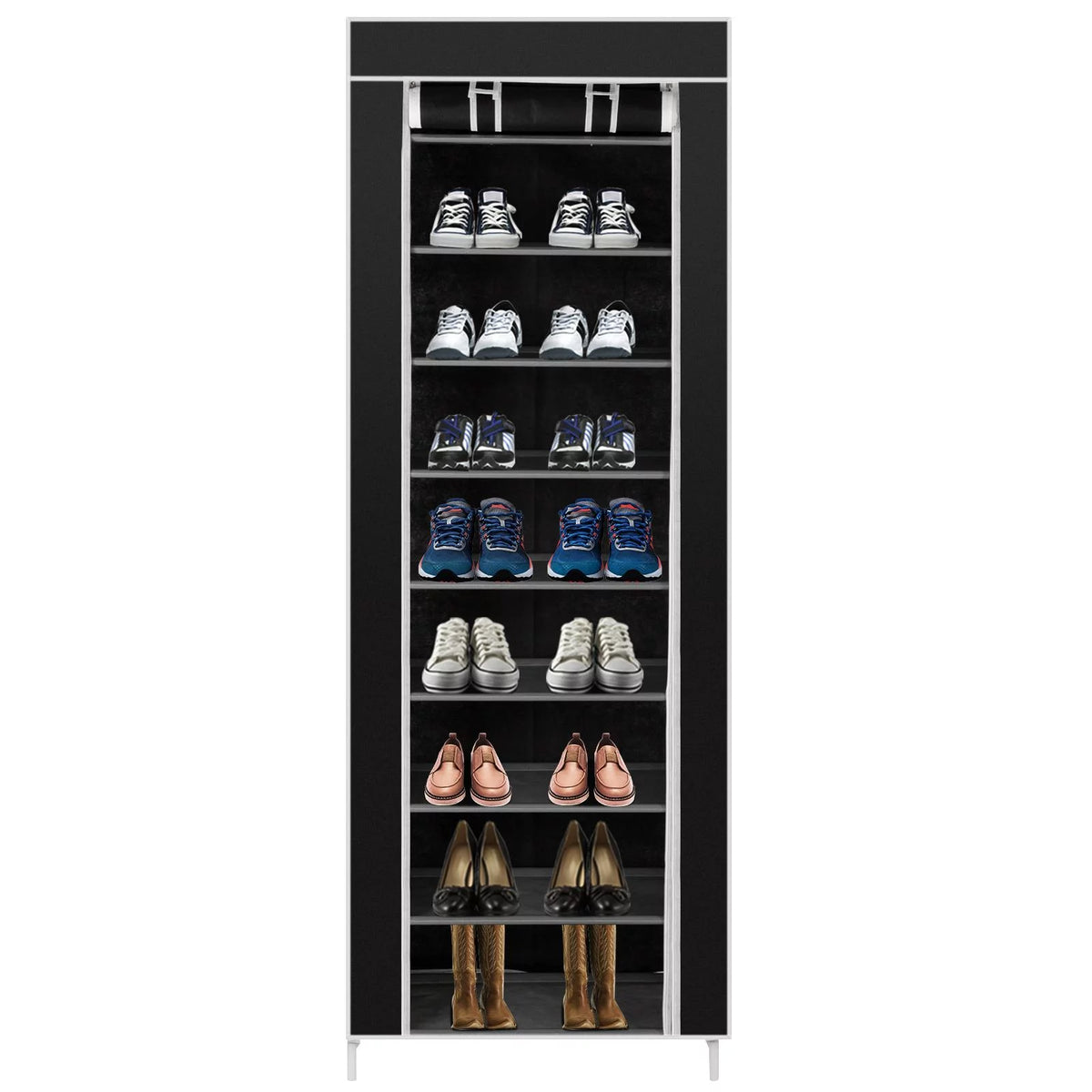10 Tiers 9 Lattices Shoe Rack Storage Organizer Black K487026