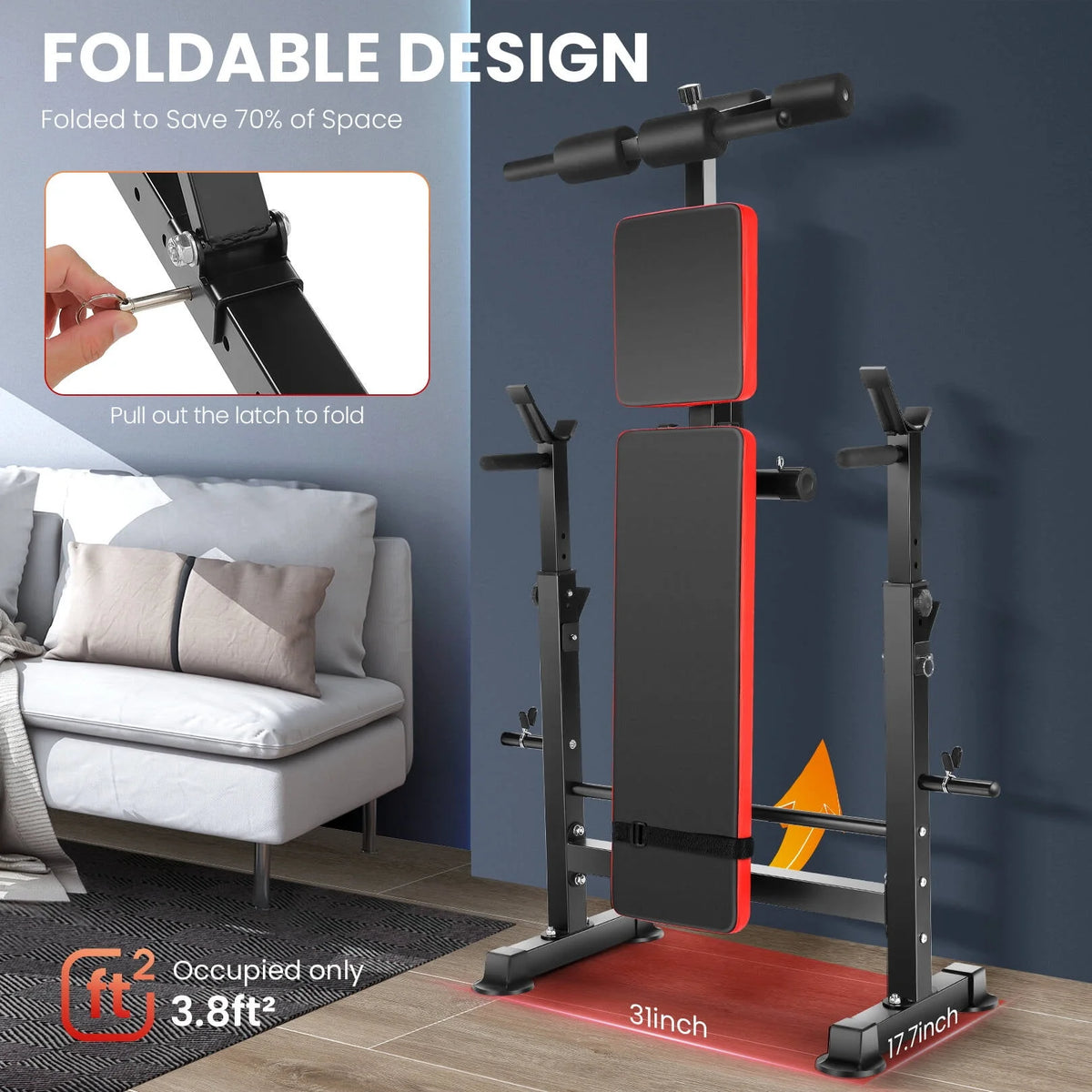 Adjustable Weight Bench Set with Barbell Rack and Resistance Bands K33972