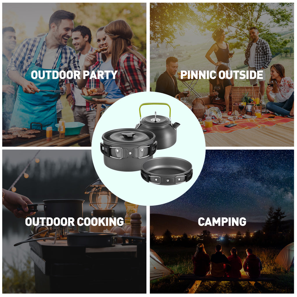 19pcs Non-Stick Camping Cookware Mess Kit with Stainless Steel Cups Plates Forks Knives Spoons K798092
