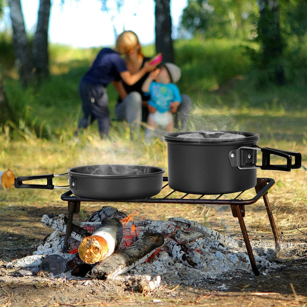 19pcs Non-Stick Camping Cookware Mess Kit with Stainless Steel Cups Plates Forks Knives Spoons K798092