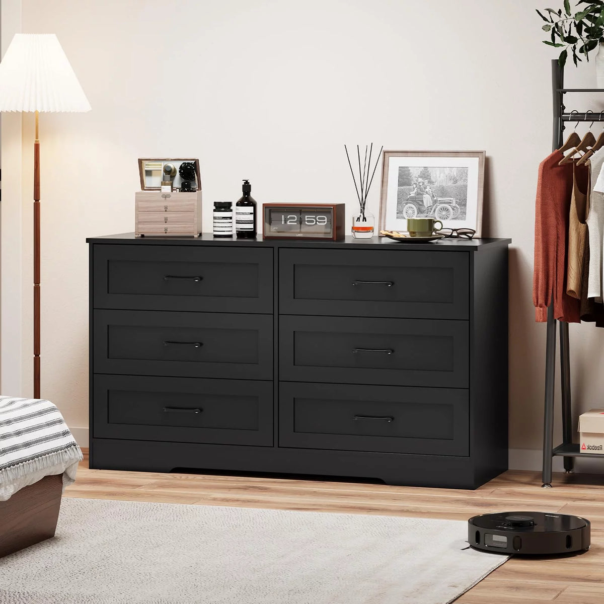 Black 6 Drawer Wood Dresser V756457