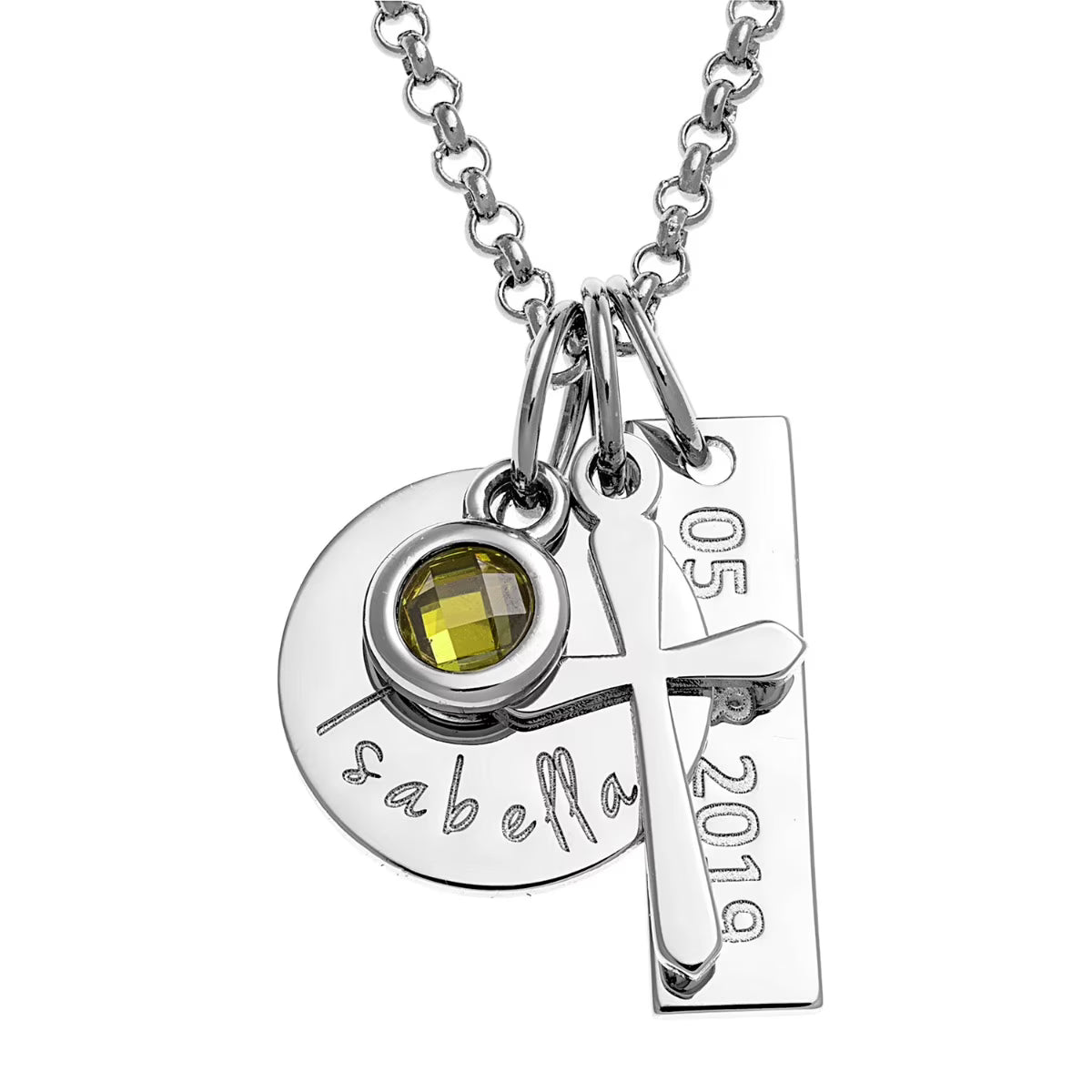 Silvertone Engraved Cross Cluster Necklace D9222
