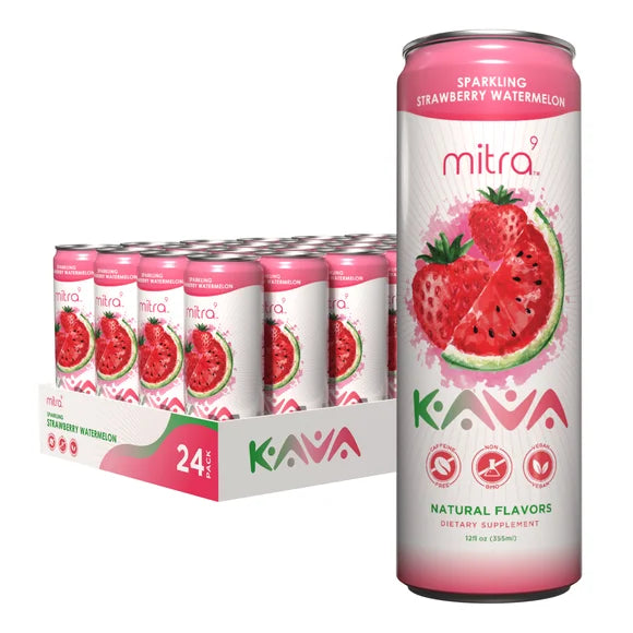 Plant Based Sparkling Drink with Kava Root Extract 12 Fl. Oz Strawberry-Watermelon 24 Pack I8708