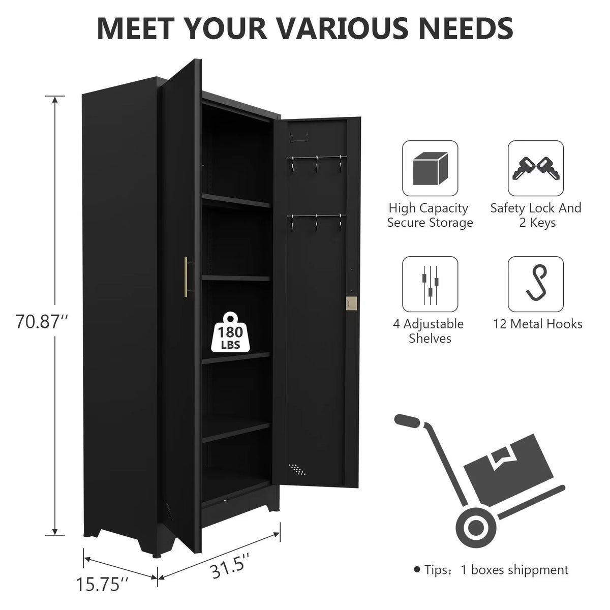 Metal Garage Storage Cabinet with Locking Doors and 4 Shelves E6308