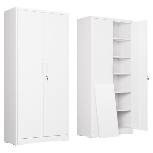 White Metal Storage Cabinet with 2 Doors and 5 Adjustable Shelves N282321