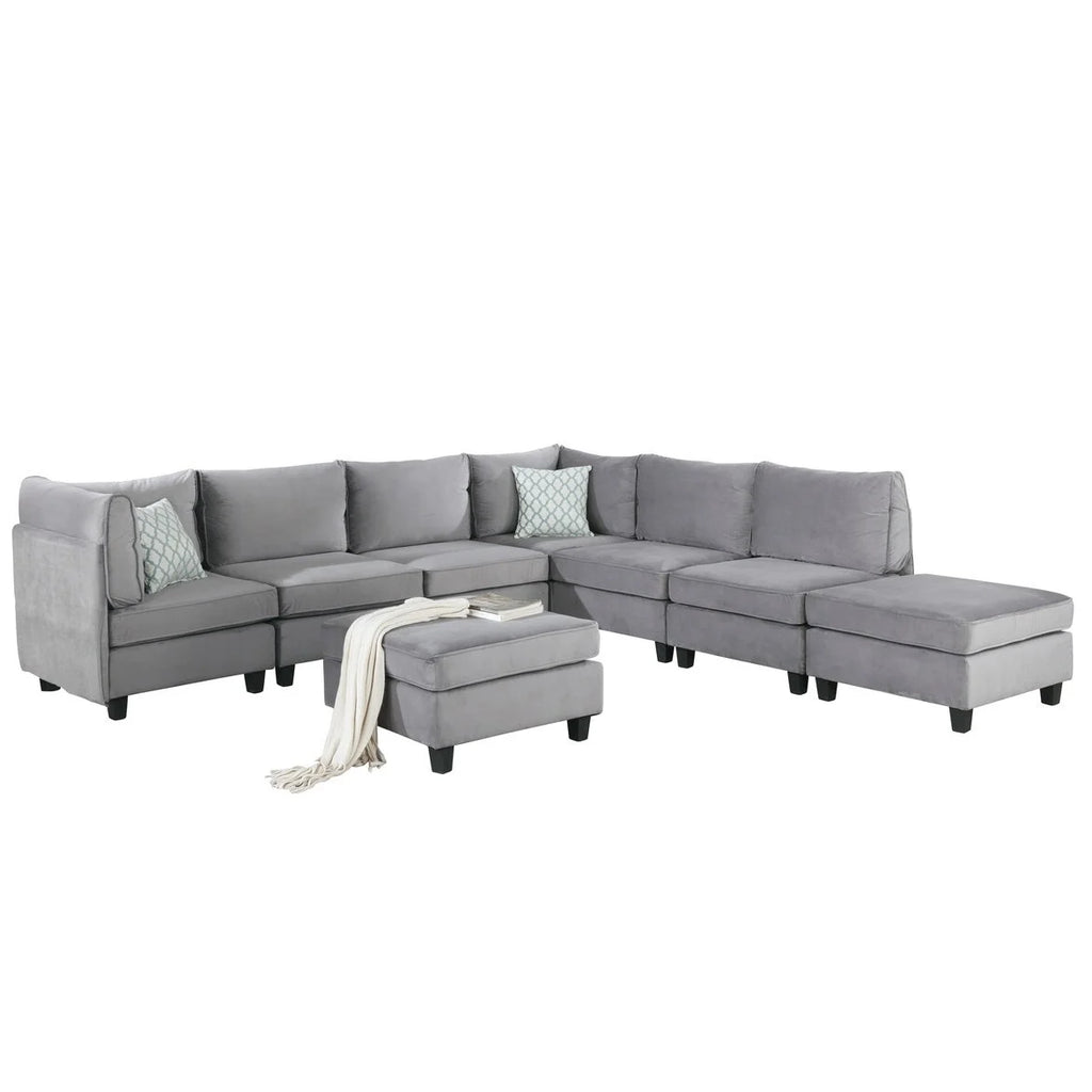 Gray Velvet 8Pc Modular Sectional Sofa K481352