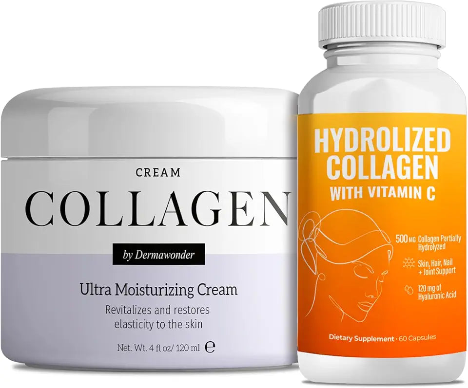 Hydrolyzed Collagen with Vitamin C 500mg 60Ct & Collagen Face Moisturizer 120ml N3149