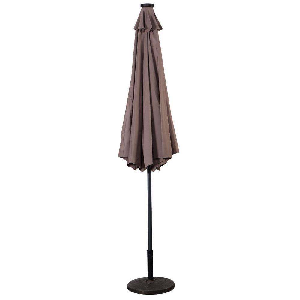 Tan Metal Patio Umbrella with Crank and LED Lights Y440