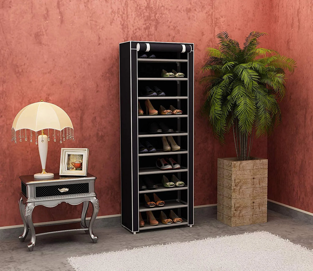 10 Tiers 9 Lattices Shoe Rack Storage Organizer Black K487026