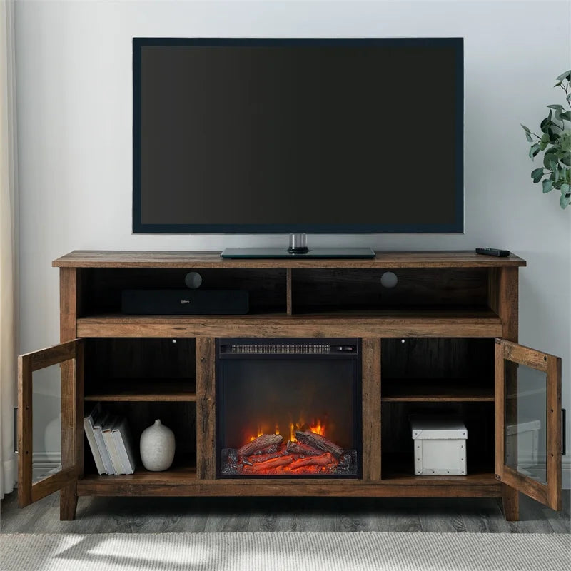58" MDF Glass Wood TV Stand S84388
