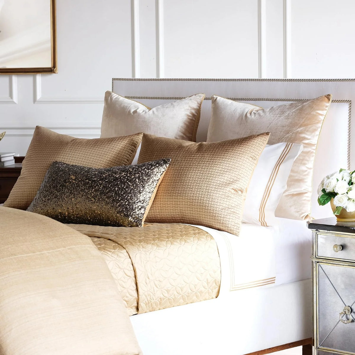 Queen Gold Textured Geometric Coverlet R62060