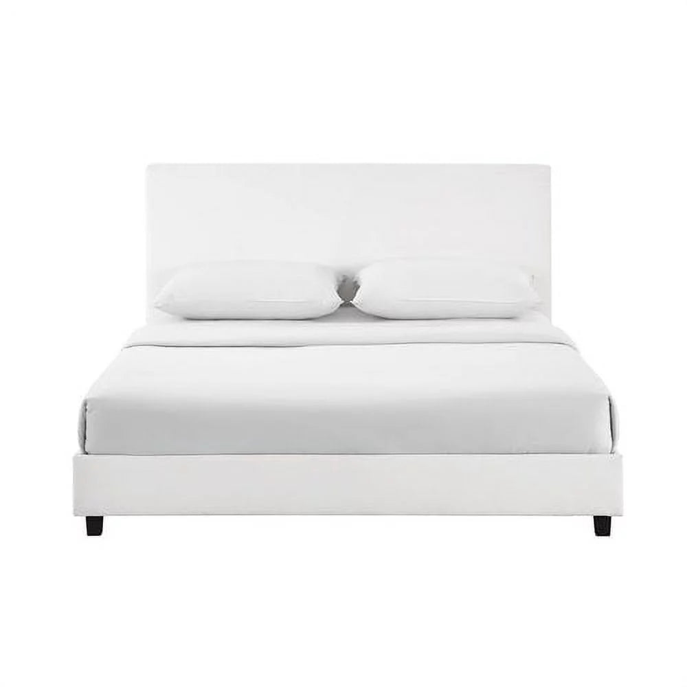 Queen White Faux Leather Upholstered Platform Bed P968