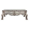Vintage Bone White Solid Wood & Polyresin Rectangular Coffee Table with Two Drawers Q2501