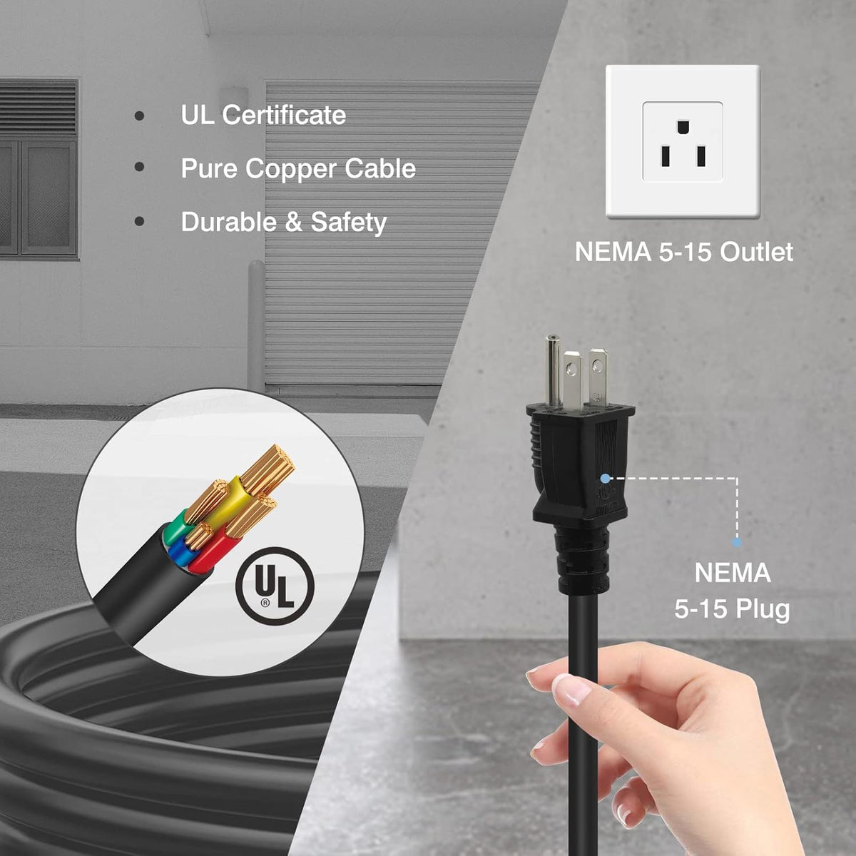 Portable EV Charger with NEMA 5-15 Plug, Adjustable Currents 8A-16A L41306