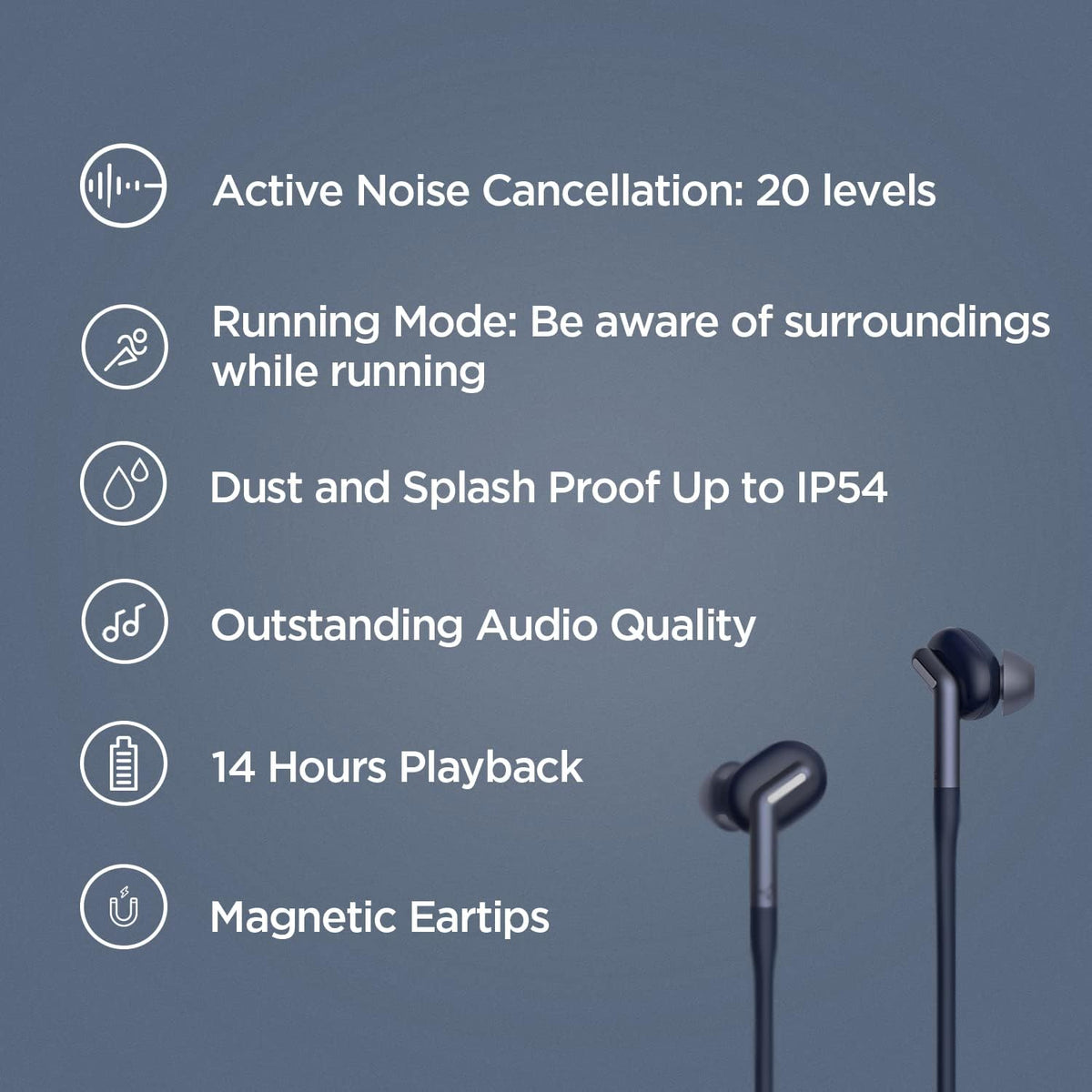 Wireless Neckband Sport Headphones with Active Noise Cancelling, Bluetooth 5.2, IP54 Sweat Resistant K943693